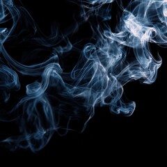 Abstract swirls of blue smoke against a black background.  A moody, ethereal image perfect for design projects.