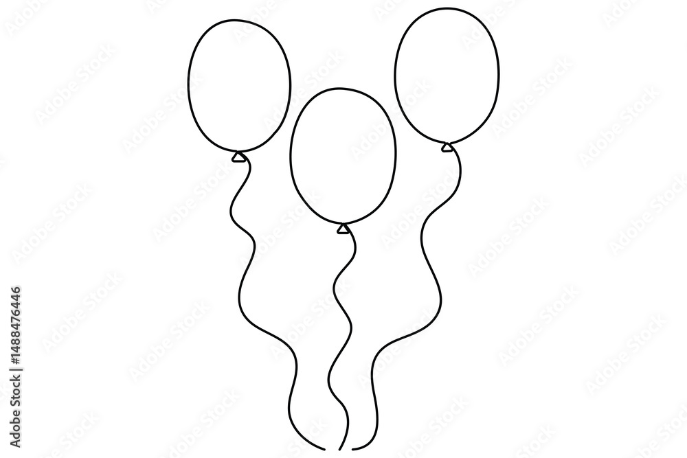 Poster continuous line drawing of a floating balloon artistic vector outline for modern and stylish graphic