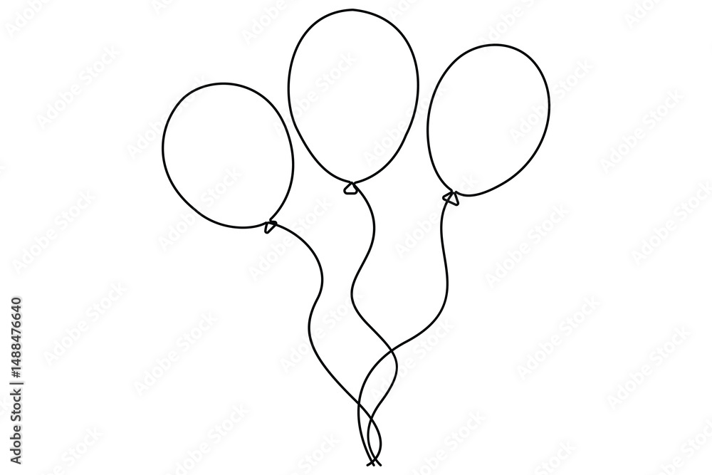 Poster continuous line drawing of a floating balloon artistic vector outline for modern and stylish graphic
