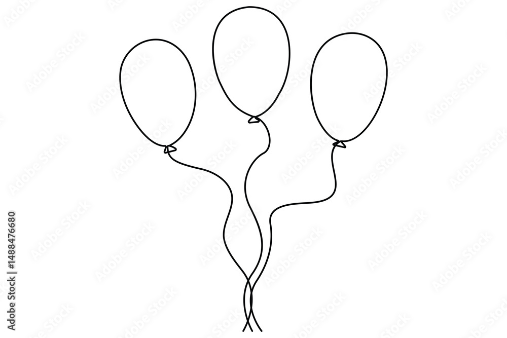 Poster continuous line drawing of a floating balloon artistic vector outline for modern and stylish graphic