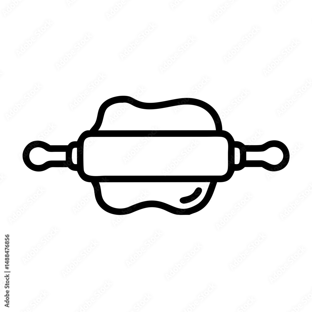 Poster rolling pin icon representing dough flattening and baking preparation