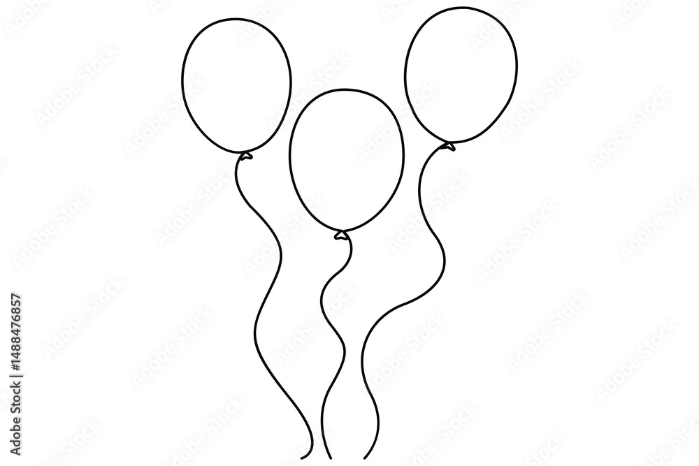 Poster continuous line drawing of a floating balloon artistic vector outline for modern and stylish graphic