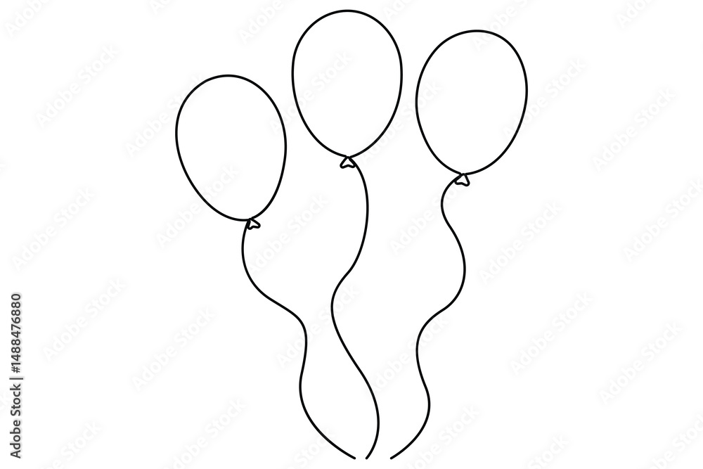 Poster continuous line drawing of a floating balloon artistic vector outline for modern and stylish graphic