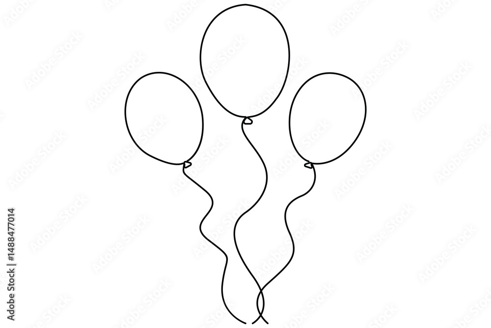 Poster continuous line drawing of a floating balloon artistic vector outline for modern and stylish graphic