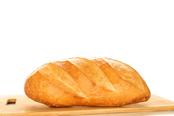 One wheat bun, close-up, isolated on a white background.