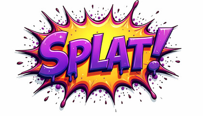 The word "splat" in a comic-inspired design, full of bright colors and bold typography.