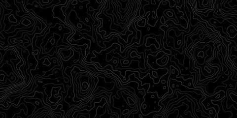 Abstract topographic map lines on black background  texture. Topography Contour vector map. Vector. Illustration.