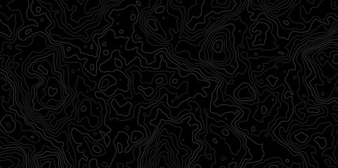 Abstract topographic map lines on black background  texture. Topography Contour vector map. Vector. Illustration.