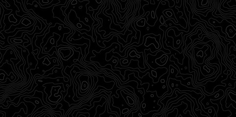 Abstract topographic map lines on black background  texture. Topography Contour vector map. Vector. Illustration.