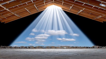 Heavenly Light Beams in Desert Warehouse.