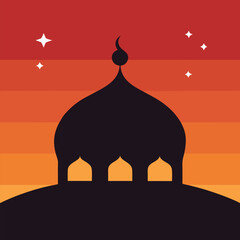 Arabic Dome Silhouette with Stars and Warm Sunset – Islamic Vector Background