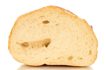 One wheat bun, close-up, isolated on a white background.