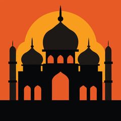 Vector illustration of the Taj Mahal, a famous Islamic architecture and iconic monument in Agra, India, showcasing its silhouette and dome
