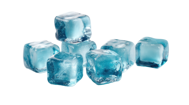 Crystalline Cubes: A close-up captures the cold, crystalline beauty of ice cubes, each one a miniature work of nature's art. Their transparency reflects the cool.