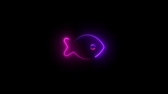 Fish symbol icon animation neon glow on black background