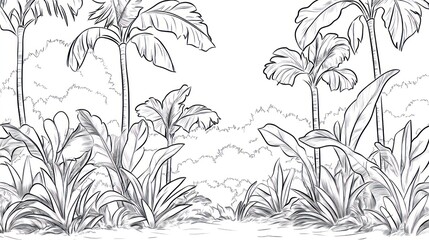Tropical Jungle Sketch Illustration
