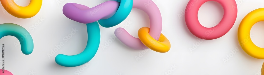 Poster colorful abstract shapes connected in a chain design