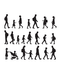 Fototapeta premium Happy family Illustrations Silhouette set. Silhouettes on isolated background.