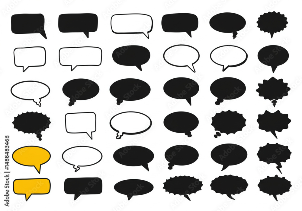 Poster speech bubbles and thought bubbles: communication icons representing dialogues conversations message