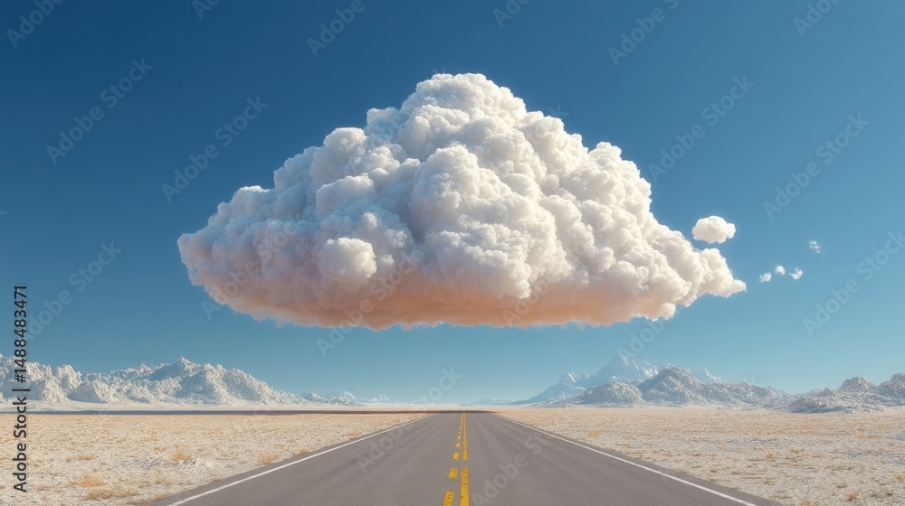 Poster unique road featuring a cloud positioned in the middle representing the intersection of nature and i