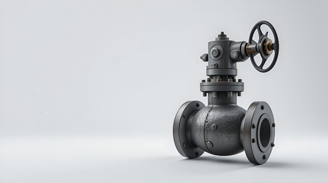 Industrial steam ball valve on white background.