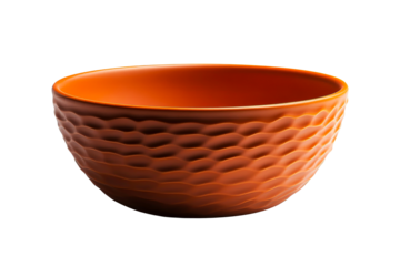 Ceramic orange bowl with textured exterior, cut out transparent