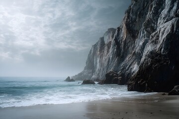 Serene Coastal Landscape with Rocky Cliffs and Gentle Waves