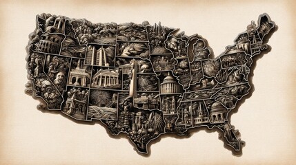 Detailed Vintage Sepia Map of the United States