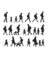Happy family Illustrations Silhouette set. Silhouettes on isolated background.
