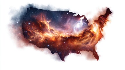 United States Map with Cosmic Nebula Background