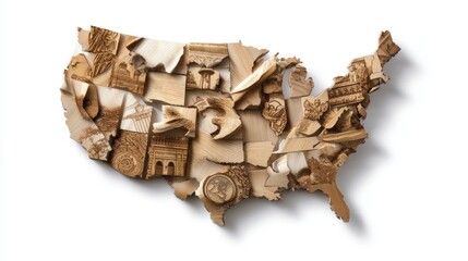 United States Map Crafted From Wooden Puzzle Pieces