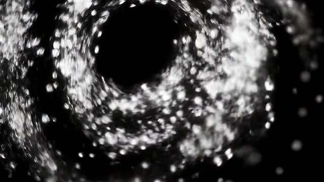 Flying particles of organic dust on a black background.