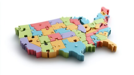 Colorful Three Dimensional United States Puzzle Map