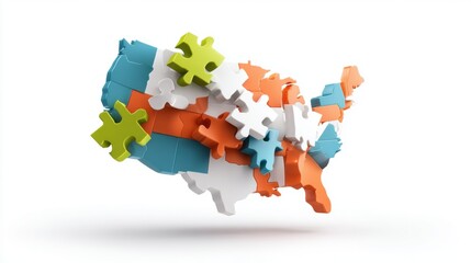 Three Dimensional United States Map Puzzle with Colorful Pieces