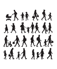 Happy family Illustrations Silhouette set. Silhouettes on isolated background.