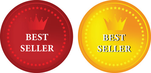 Crown Icon Best Seller Tags in Red and Yellow with Star Accents