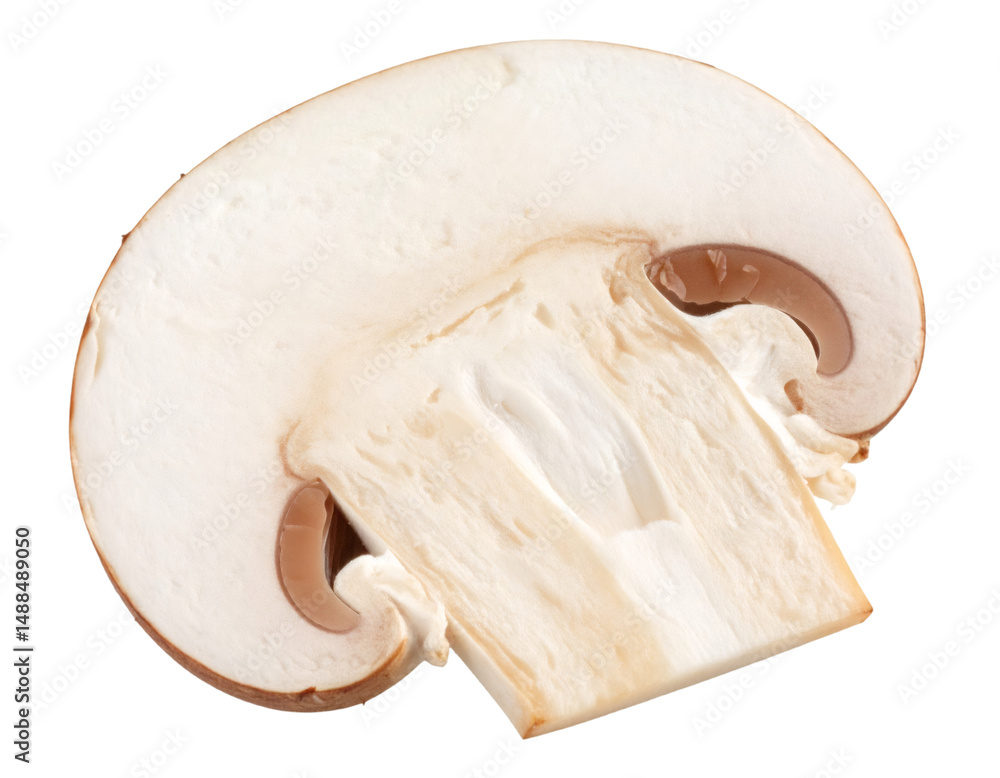 Poster sliced mushroom showing gills isolated on transparent background