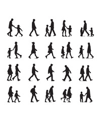 Happy family Illustrations Silhouette set. Silhouettes on isolated background.