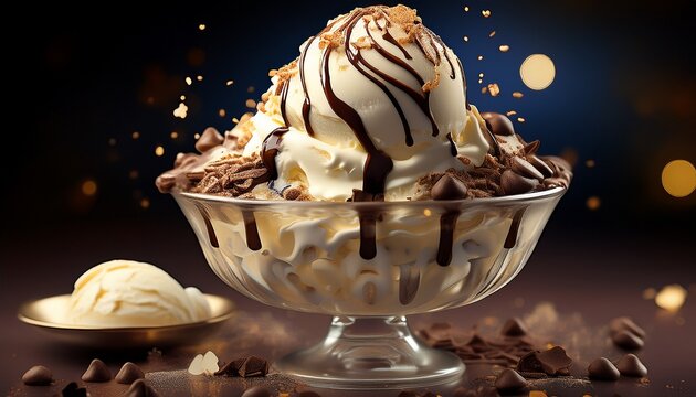 Eisbecher &bdquo;Stracciatella Traum&ldquo; mit Stracciatella-Eis, Schokosplittern und wei&szlig;er Schokosauce