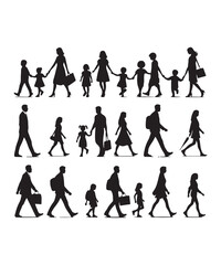 Happy family Illustrations Silhouette set. Silhouettes on isolated background.