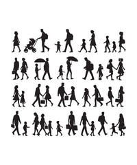 Happy family Illustrations Silhouette set. Silhouettes on isolated background.