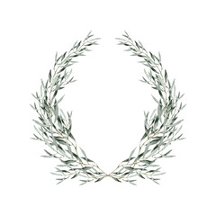 Obraz premium Watercolor Olive Leaf Wreath Illustration, Elegant Botanical Frame for Invitations and Natural Designs