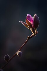 Delicate Pink Magnolia Blossom Against Soft Dark Background