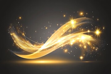 Abstract image of golden, glowing waves and sparkles on a dark background, creating a sense of elegance, mystery, and magic