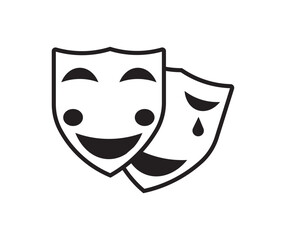 Theatrical mask icon set. Happy and sad signs. Comedy and tragedy masks for fholiday festival, theatr and masquerade. 
Drama and comedy theater mask vector icon set. Theatrical masks icons.

