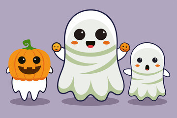 Cute Cartoon Ghosts and Pumpkin for Halloween