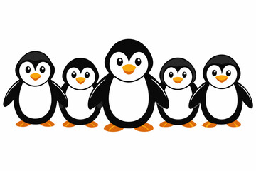 Naklejka premium Cute Cartoon Penguin Family Group Illustration