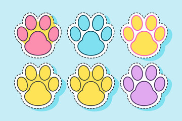 Six Colorful Paw Prints Stickers Cute Cartoon Design