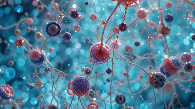 A microscopic view of cytoplasm in a eukaryotic cell, showcasing organelles like mitochondria and the endoplasmic reticulum suspended in the cytosol