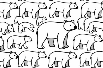 Seamless Pattern of Cute Cartoon Polar Bears of Different Sizes